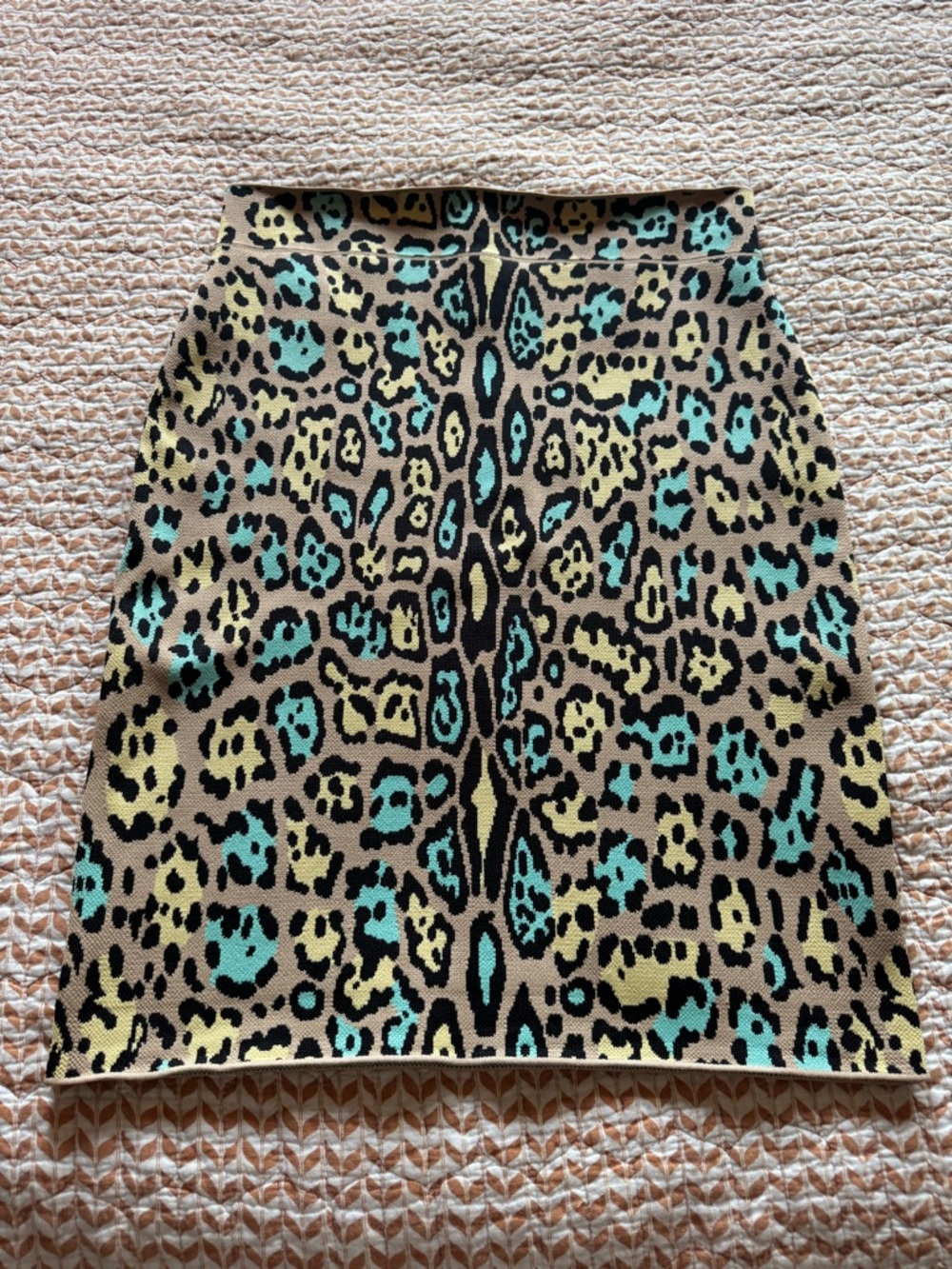 BCBGMaxAzria Teal and Tan Leopard-Print Pencil Skirt